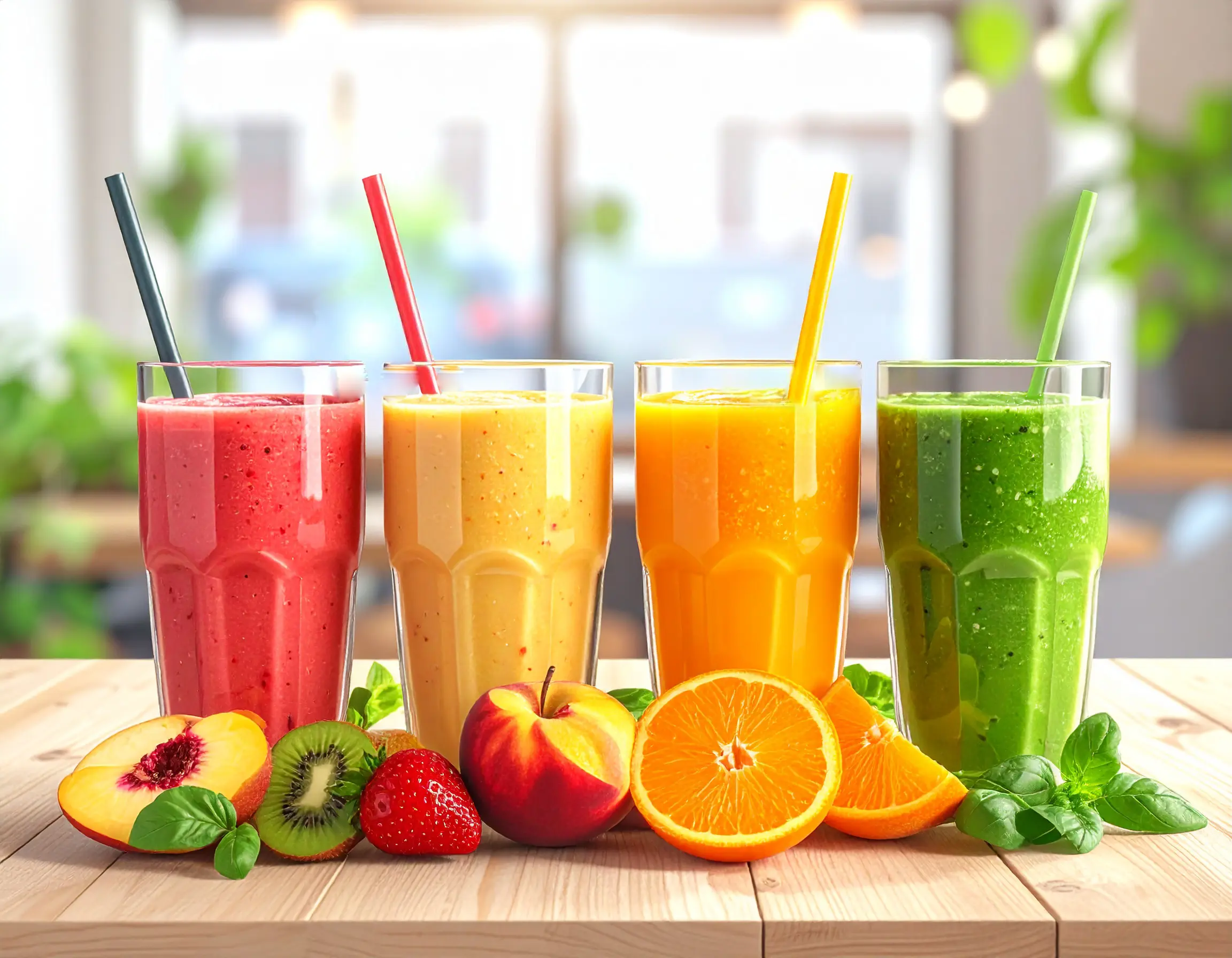 4 smoothies frais et colorés